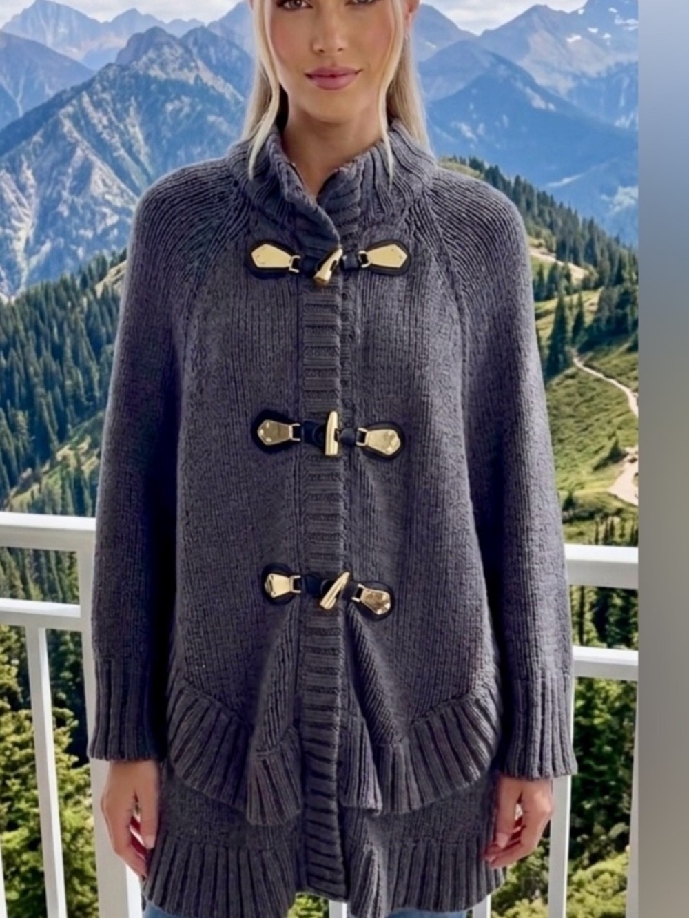 MICHAEL KORS Dark gray zipper gold Toggle Cardigan